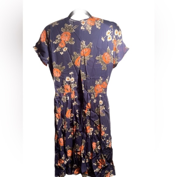 Reformation “Taylor” A-Line shirt Sleeve V-Neck Blue Navy Floral Midi Dress XS - Picture 3 of 4